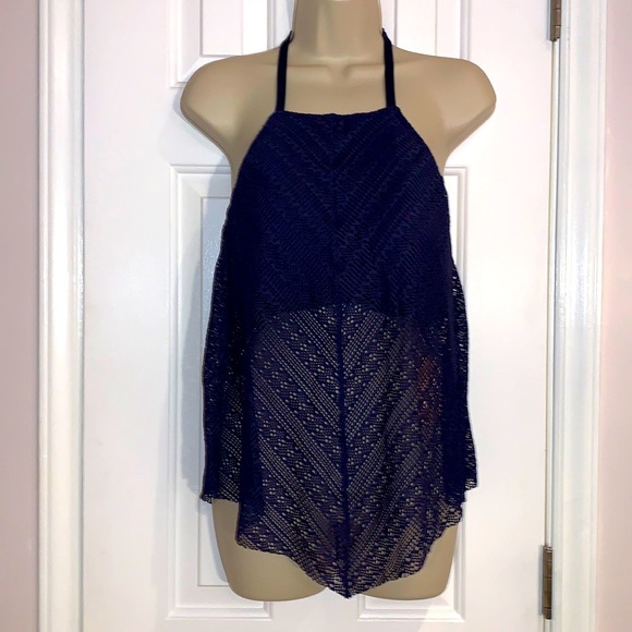 Kona Sol Swim Kona Sol Halter Top Blue Lacy Tankini Bathing